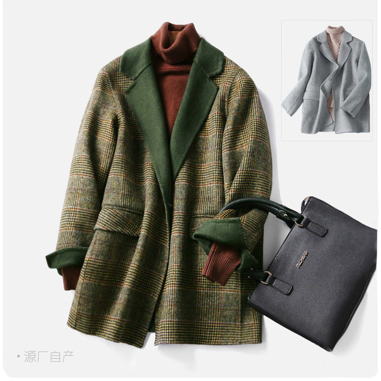 Zoj Hand-Sewn Double-Sided Wool Suit Jacket for Women 2025 Women's New Good Goods Autumn and Winter Plaid Woolen Outwear