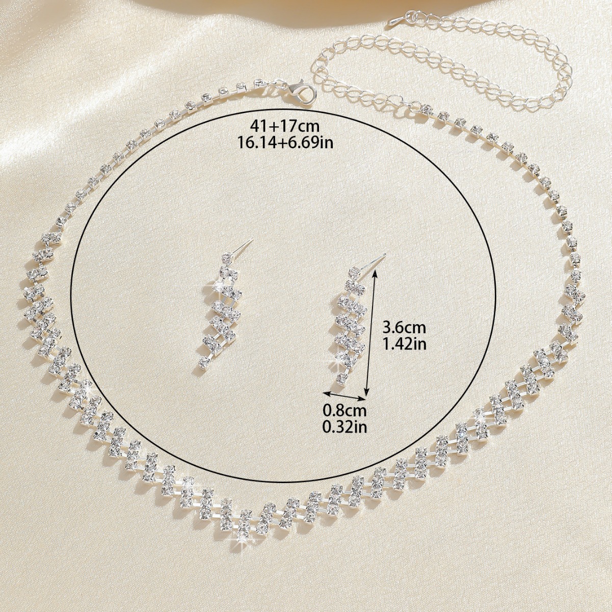 Hot sale bridal hollow water wave small fragrance style rhinestone earrings necklace wedding two piece bridal rhinestone suit wholesale_voghion.com