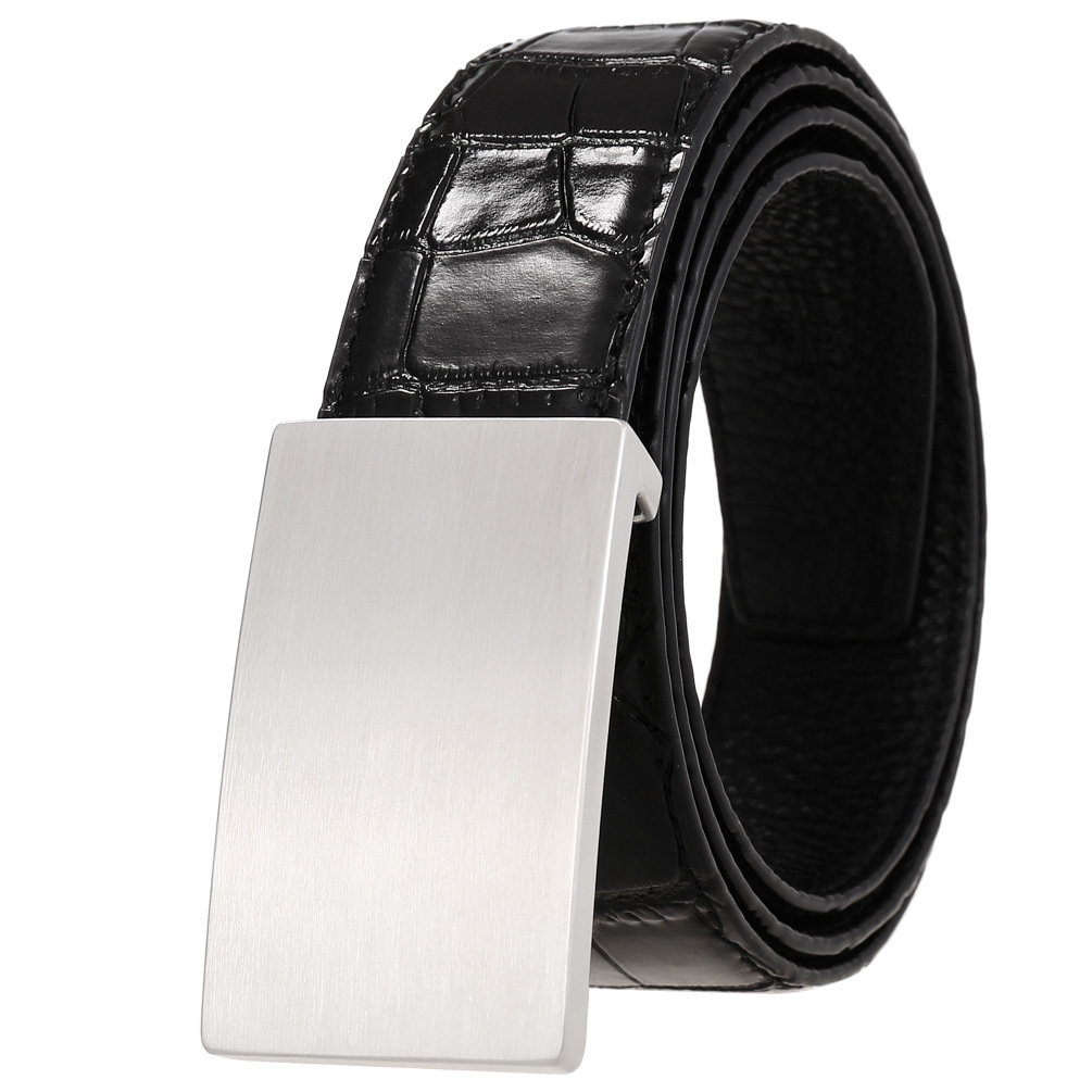 时尚不锈钢针扣皮带 男士平滑扣腰带 打孔头层牛皮皮带C61592-8