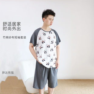 Summer thin shorts, gauze pijama, set, with short sleeve