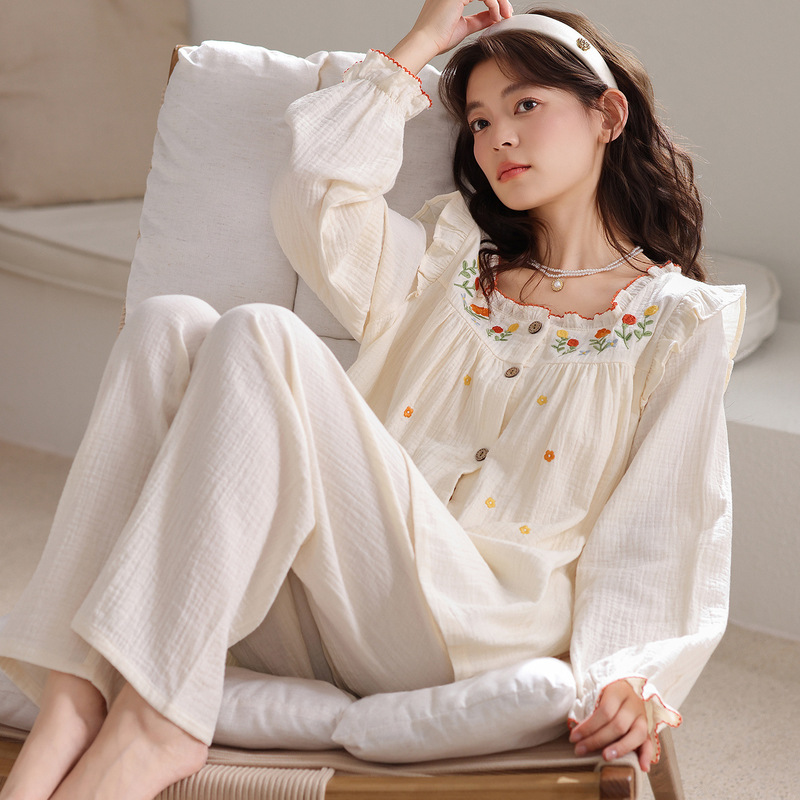 Carefully Selected New Cloud Cotton Pajamas for Women in Autum Double-Layer Gauze Long-Sleeved Princess Style Sweet and Cute Home Wear Set