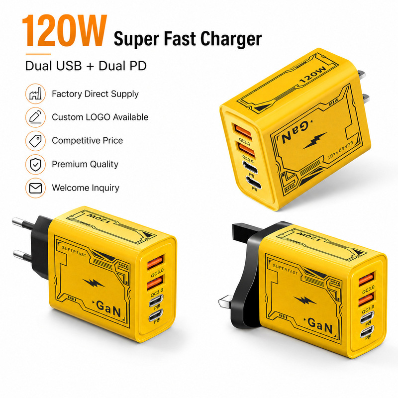 Mecha Pd120W Smart Plug Dual Type-C+ Dual USB Multi-Port Adapter European, American and British Mobile Phone Charger