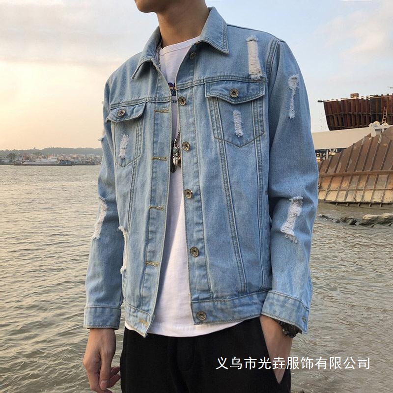 2026 Spring Thickened Slim Fit Lapel Collar Without Hood with Tag Cotton Material Large Size Men's Simple Denim Casual Jacket