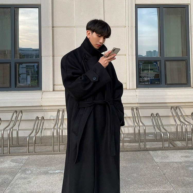 Шерстяное пальто MYQ, мужское зимнее утепленное корейское модное пальто средней длины, Тренч высокого класса до колена, шерстяное пальто