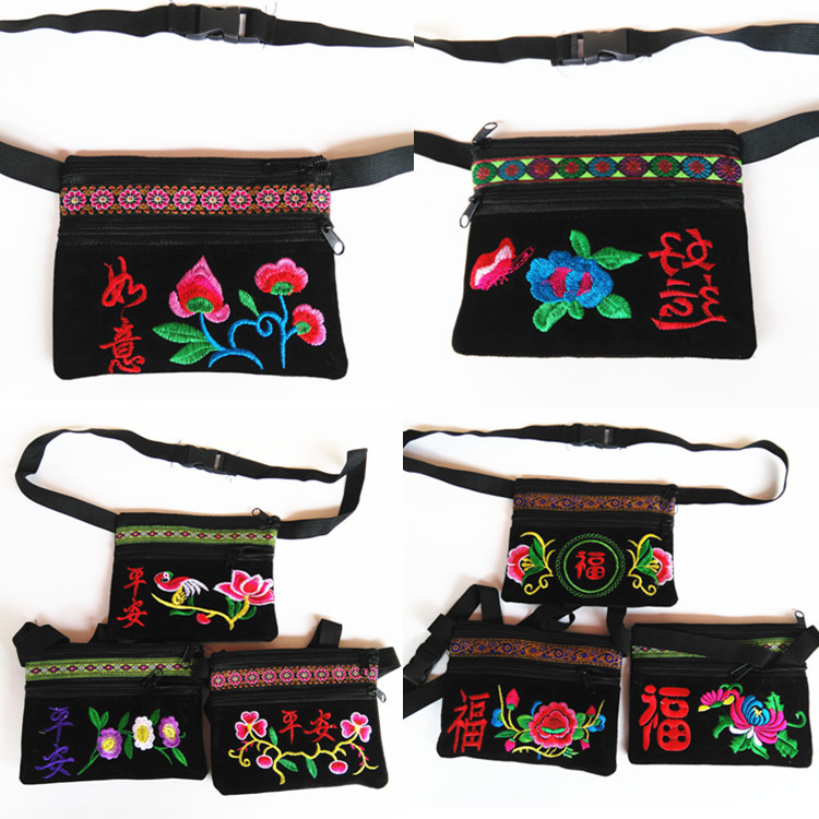 Directo de fábrica Nuevo Mini pequeño bolso cuadrado fu patrón de carácter moda bolso bordado bolso de la cintura de las mujeres bolso de pecho monedero del teléfono móvil