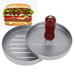 Manual aluminum alloy burger press, non-stick coated wooden handle burger press, creative kitchen tool