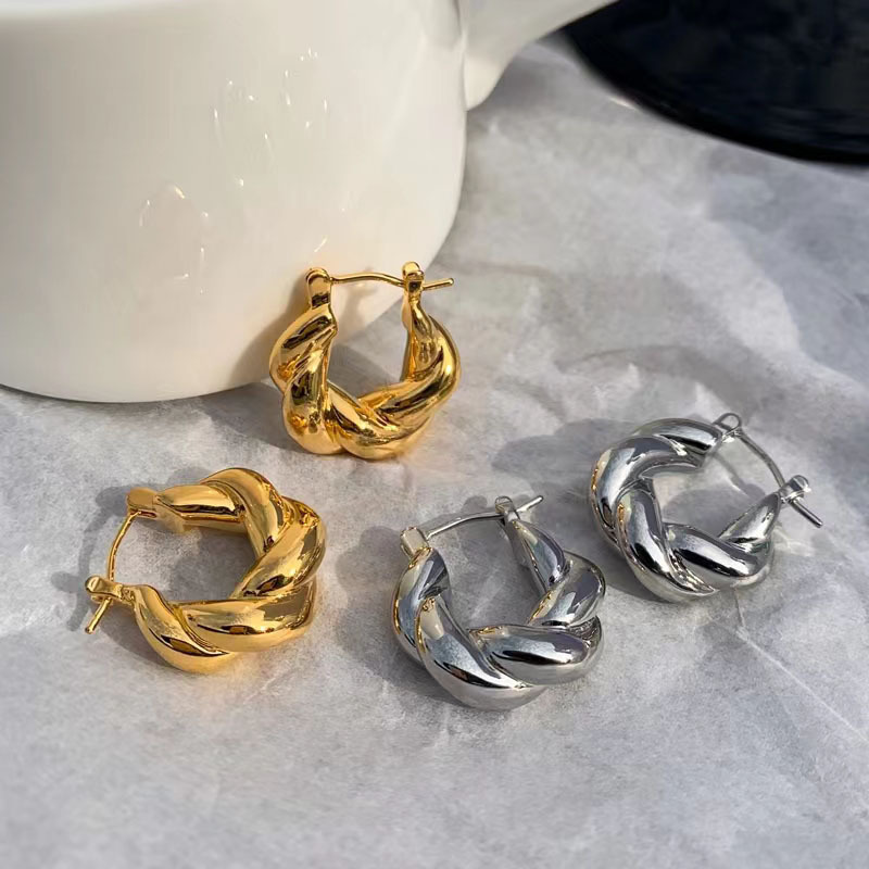 Copper gold-plated metal ear buckle fashionable all-match high quality earrings Hong Kong style gold solid earrings jewelry