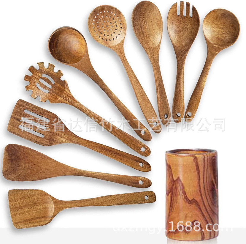 Juego de utensilios de cocina de madera de 10 piezas, juego de 5 piezas, cucharas de madera, espátulas, cucharas para sopa, espátulas de madera, herramientas de cocina, juego de utensilios de cocina, cubo de almacenamiento