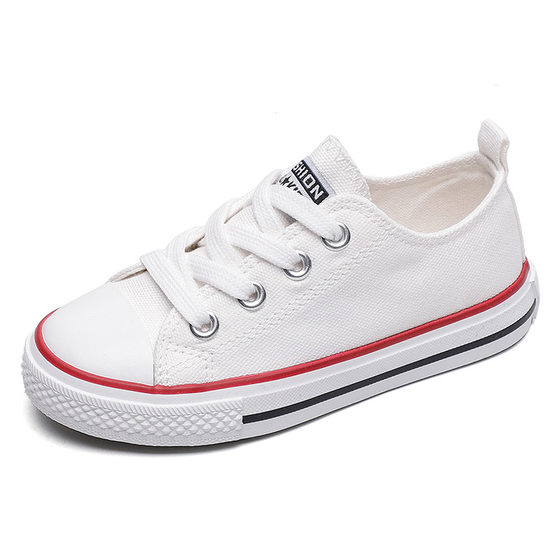 Children's Shoes Children's Low-top Lace-up Canvas Shoes 2023 Spring New Arrival White Shoes Candy Color Boys' and Children's Board Shoes