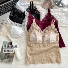 秋冬金丝绒法式V领带胸垫背心蕾丝吊带打底衫女内搭性感保暖内衣