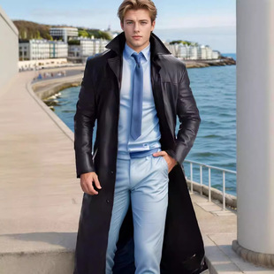 [Ready Stock] Male God's Fashionable Elegant Pure Color Slim Fit Pu Leather Extended Leather Jacket Men's Outwear