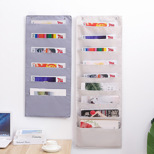 Oxford cloth book and magazine storage hanging bag behind the door, multi-layer fabric wall hanging bag, essential for dormitory debris organization and storage