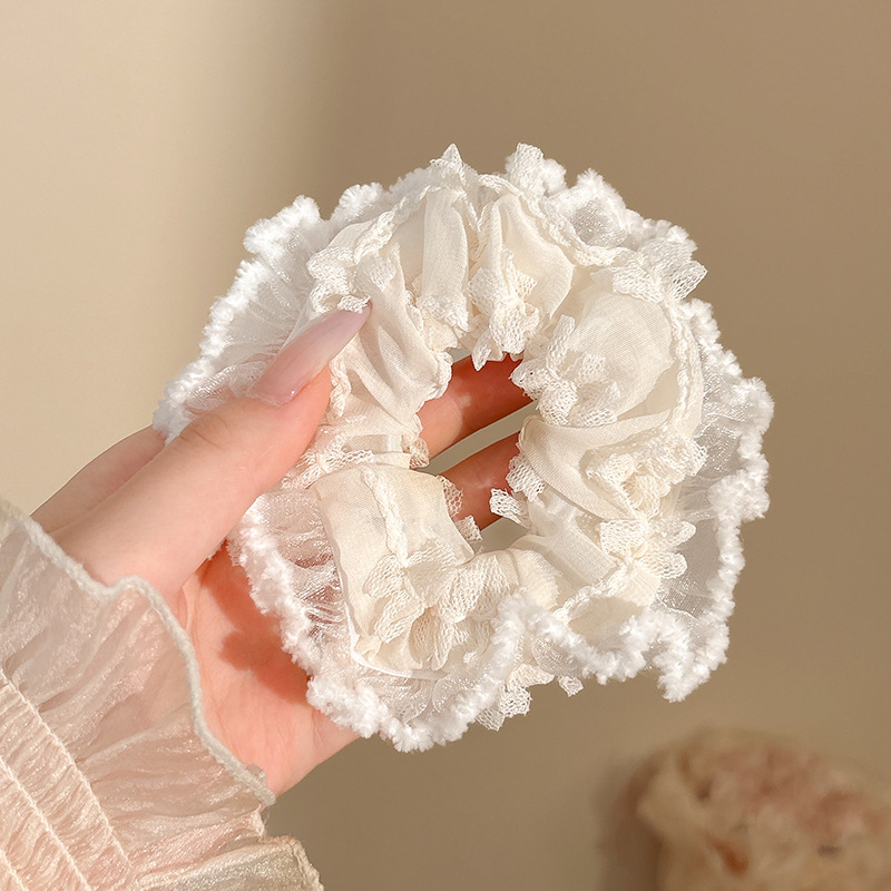 Coletero Scrunchie de Encaje con Flor de Alta Elasticidad para Mujer