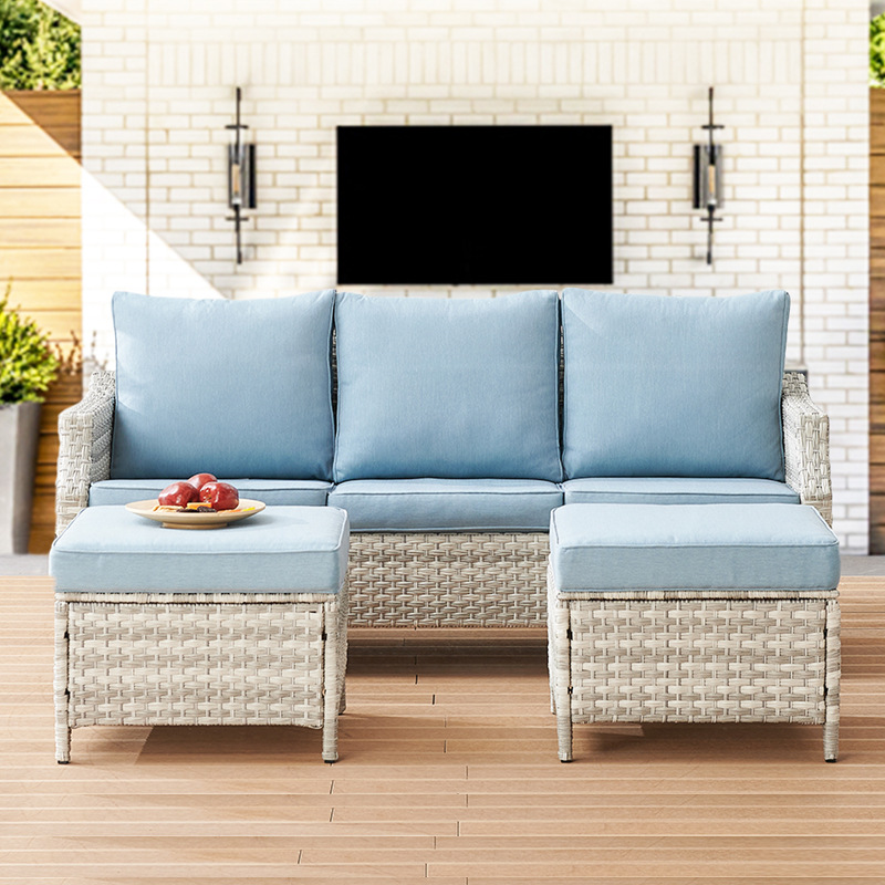 Sofá de ratán al aire libre Combinación de patio Terraza Ocio para tres personas Sofá de ratán con dosel Balcón Tumbona del hotel