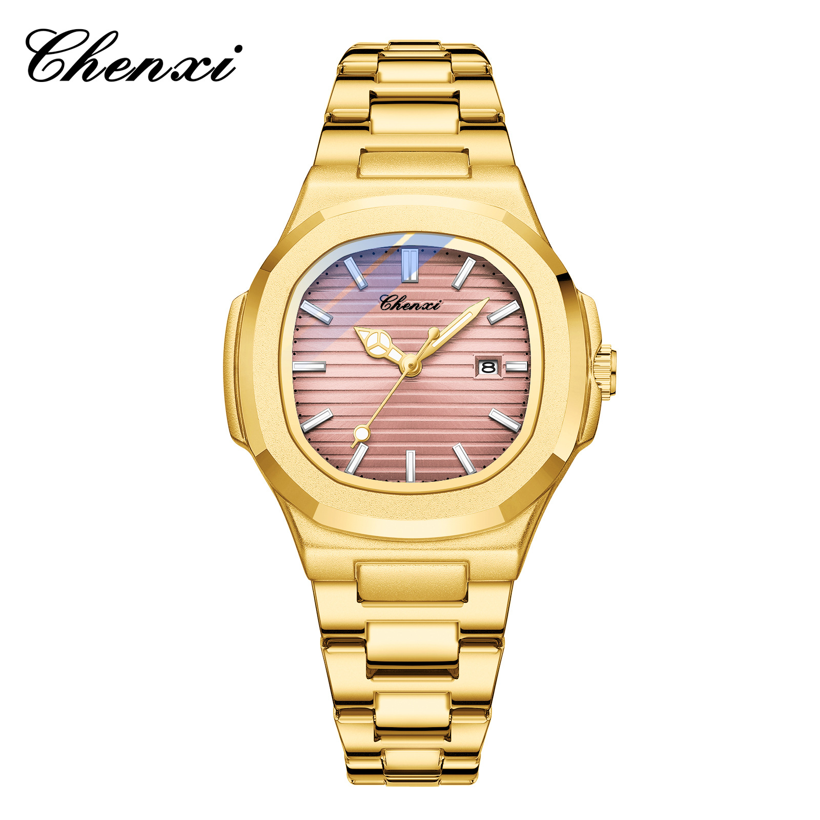 Chenxi transfronterizo venta caliente correa de acero reloj pareja luminosa impermeable simple moda negocio calendario hombres y mujeres reloj de cuarzo