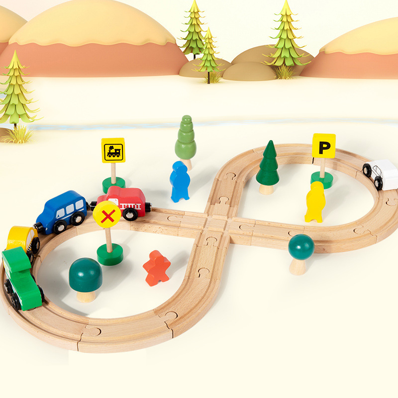 Transporte infantil de madera manuales, tren pequeño, vagón de ferrocarril, juguete, mesa, pista tridimensional