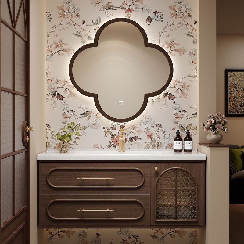 Medieval-style solid wood multi-layer bathroom cabinet set with integrated ceramic basin, bathroom cabinet, washstand, hand-washing and face-washing basin