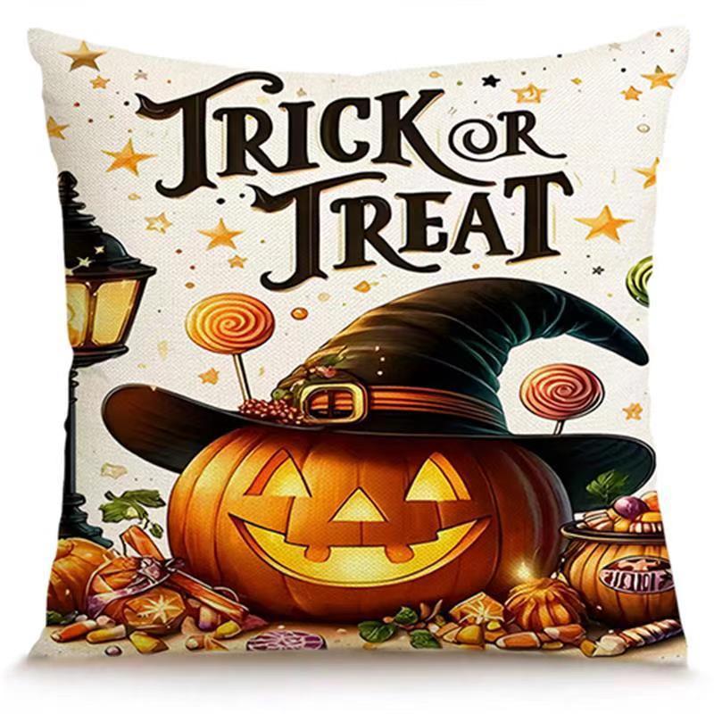 Transfronterizo Amazon Halloween impresión lino almohada cubierta bruja calabaza decoración doméstica almohada cubierta