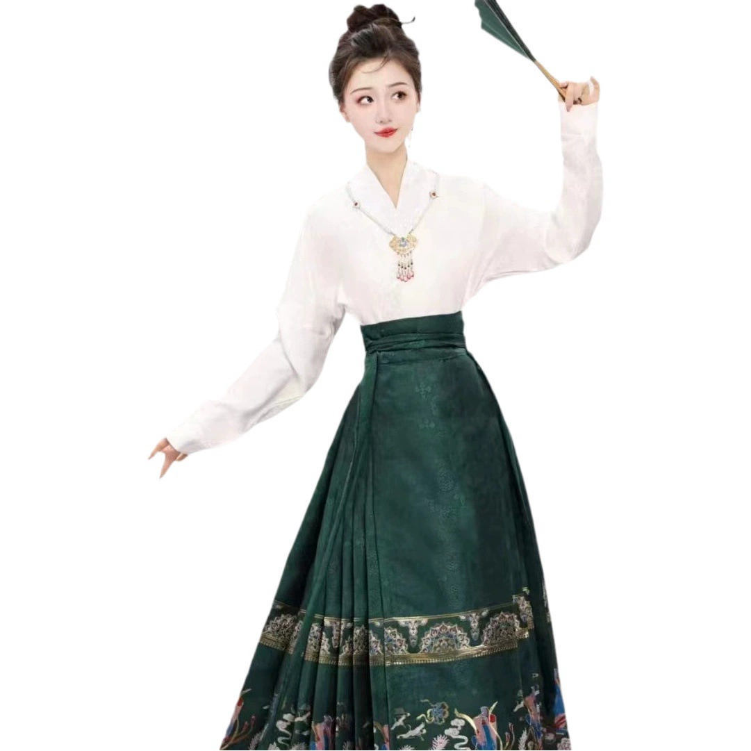 Макси-юбка Flower God linfanming женский полный комплект Hanfu осень-зима Повседневный старинный костюм новый китайский пригородный тканый золотой цветок для макияжа