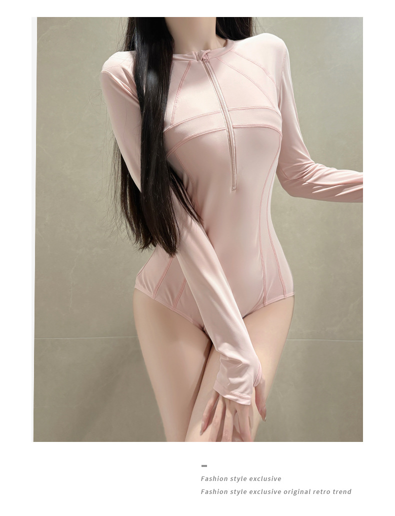 Women's One Piece Long Sleeve Swimsuit Solid Colour Slim Fit_voghion.com