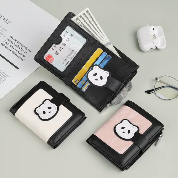 Popular fresh and stylish Korean-style short women's wallet with clasp, PU leather, solid color, cute small wallet, card holder, coin purse