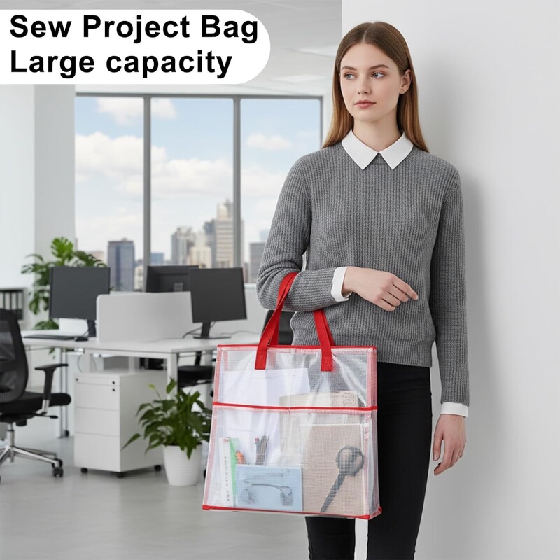 16.1inch Sewing Project Bags for Embroidery Bags, Specialized Bags for Embroidery, Portable Vinyl Mesh Zipper Bags