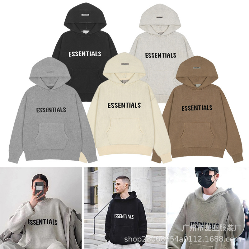 GOD double line ESSENTIAL American fashion brand High Street hooded sweater autumn and winter couple High Street niche knitted sweater