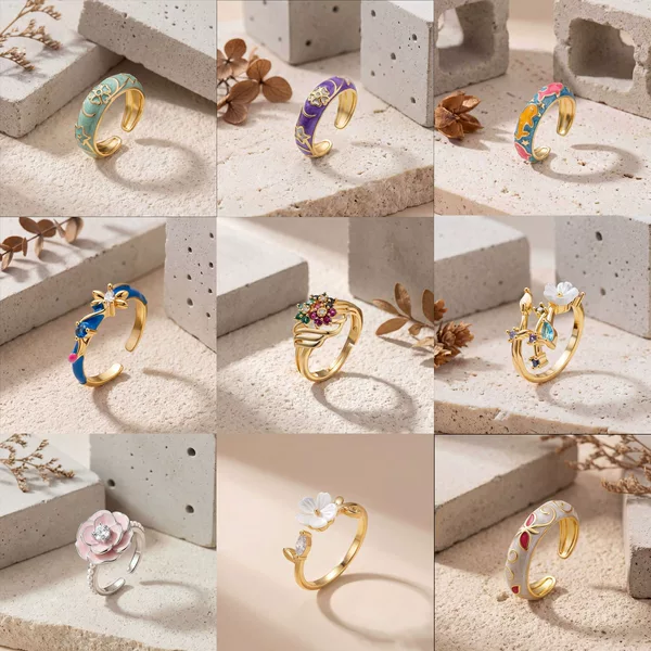 European and American Cross-Border Popular Accessories, Oil-Drip Open Ring, Fashionable Adjustable Couple's Versatile Design Diamond Ring