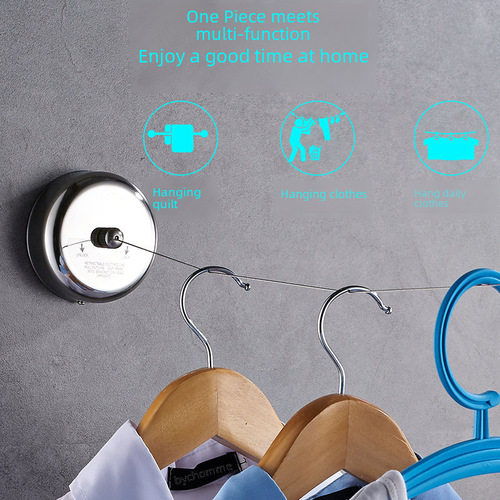 Stainless Steel 304 Clothesline, No-Hole Indoor-Outdoor Hotel Balcony Invisible Telescopic Wall Mount Clothesline