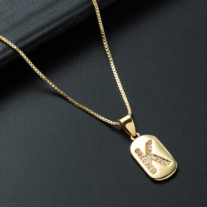 Nihaojewelry wholesale jewelry simple alphabet pendant copper goldplated inlaid zircon necklacepicture2
