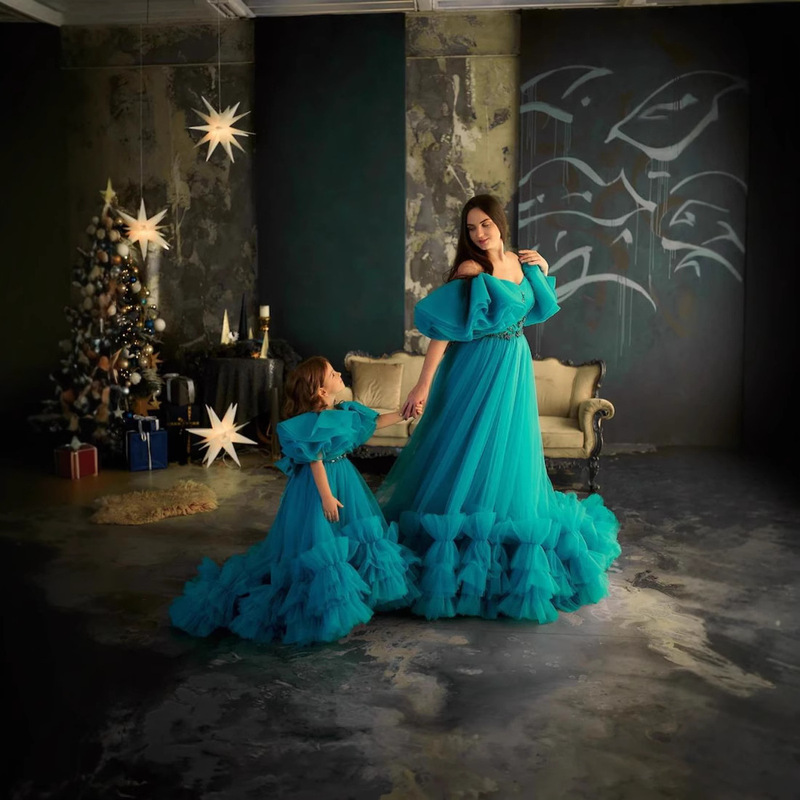 2025 European and American Family Dress Export Maternity Princess Dress Amazon Tail Mesh Birthday Kidsren's Dance Costume