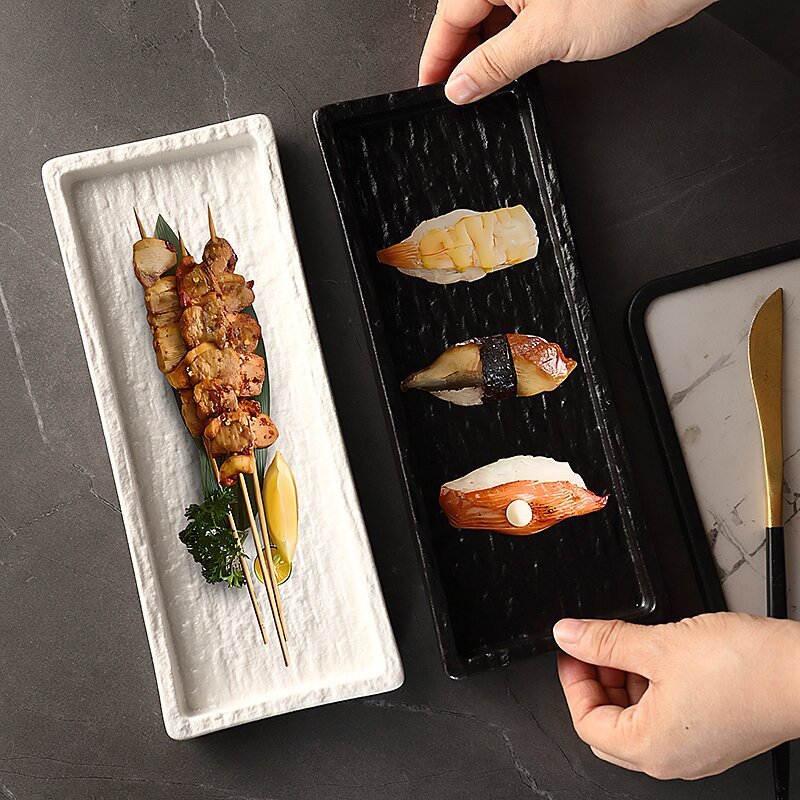 日本料理長方形セラミックプレートクリエイティブ寿司プレートロングプレート調味料ディナープレートデザートプレートバーベキュープレート|undefined