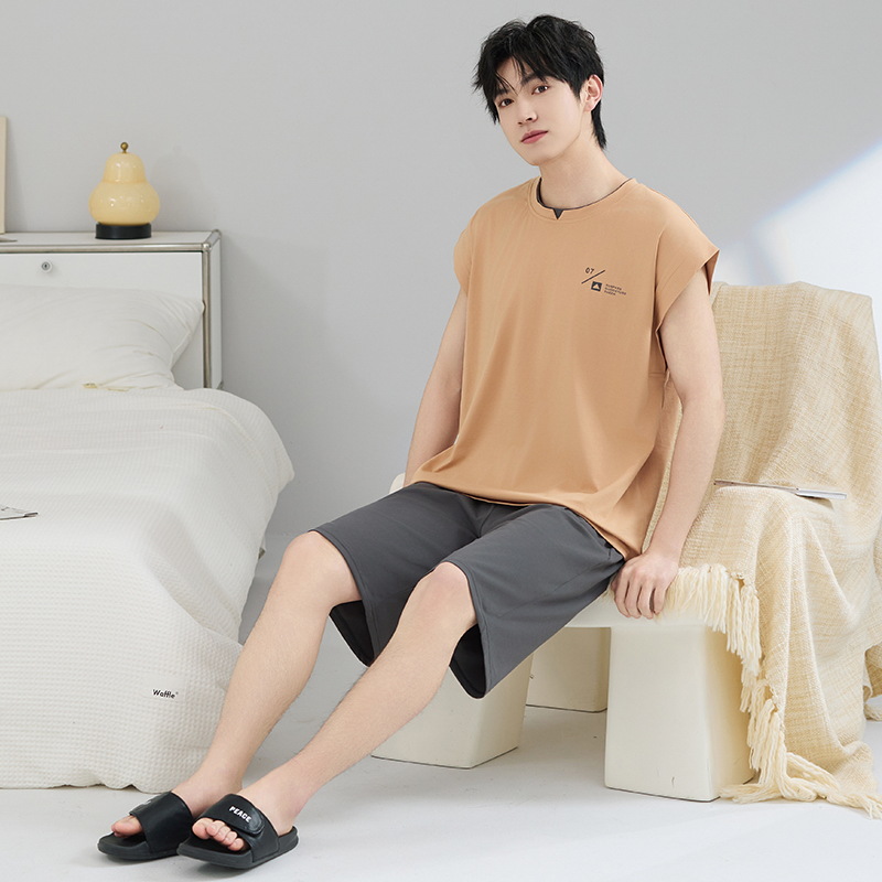 Pijamas antibacterianos para hombres pantalones cortos sin mangas de algodón de verano 2025 nuevo estilo casual de gran tamaño se puede usar en el hogar traje