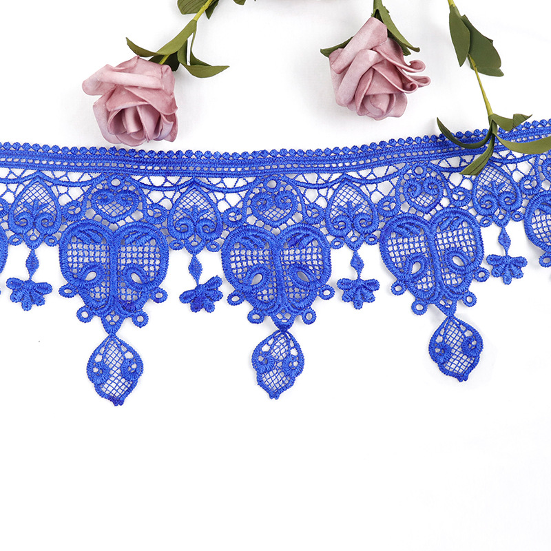 工厂供应蓝色水溶花边 涤纶窗帘装饰辅料 13CM宽lace 刺绣花边