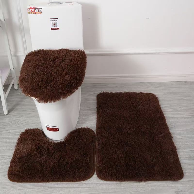 Grenzüberschreitendes Dropshipping: Dreiteiliges Set aus Seidenwolle-Toilettenteppich, rutschfest, für Bad, Küche und Eingangsbereich, wasserabsorbierend_voghion.com