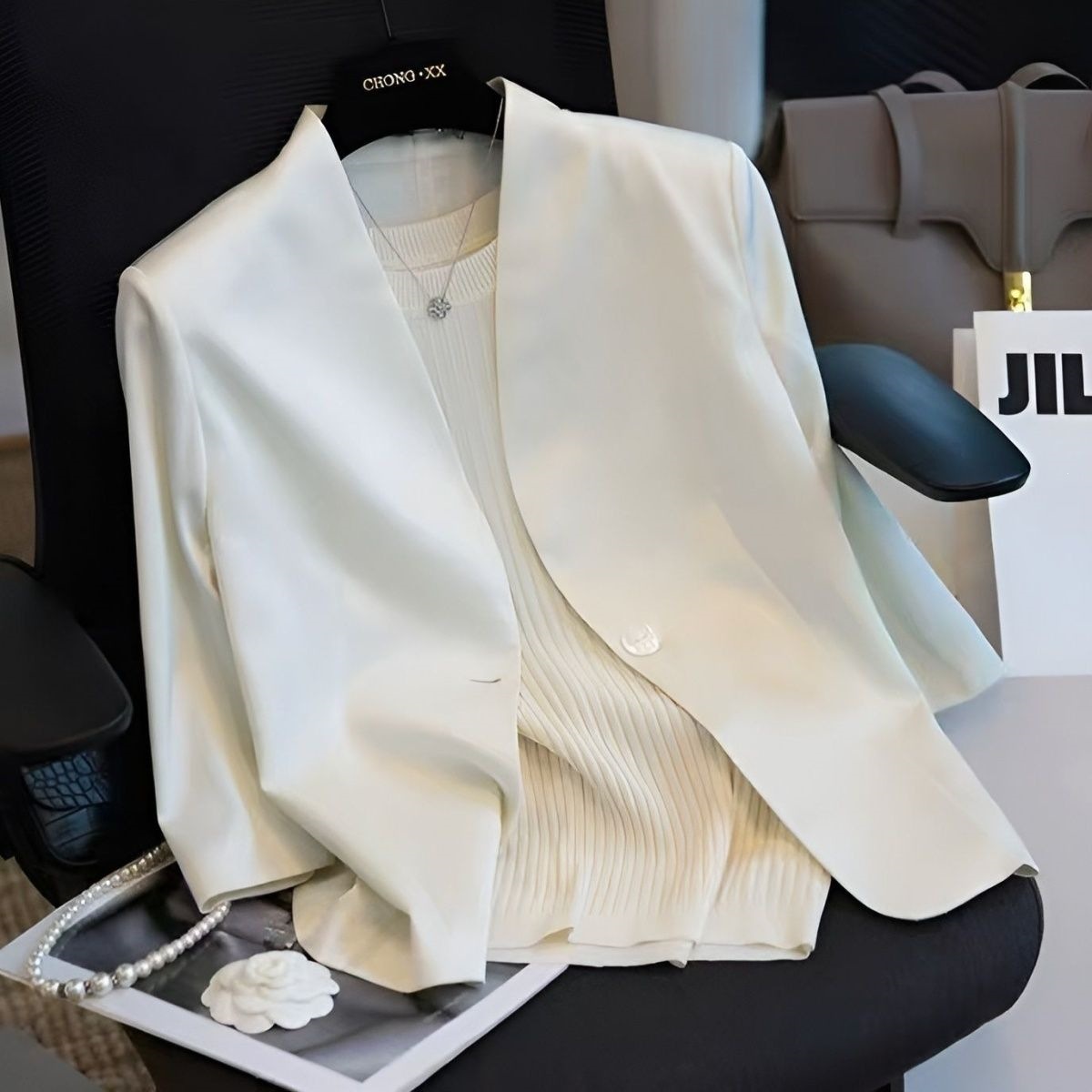 Acetate Suit Jacket, Summer Thin Style, 2026 New Arrival, Satin, Petite, Three-Quarter Sleeve, Short Suit Jacket for Women