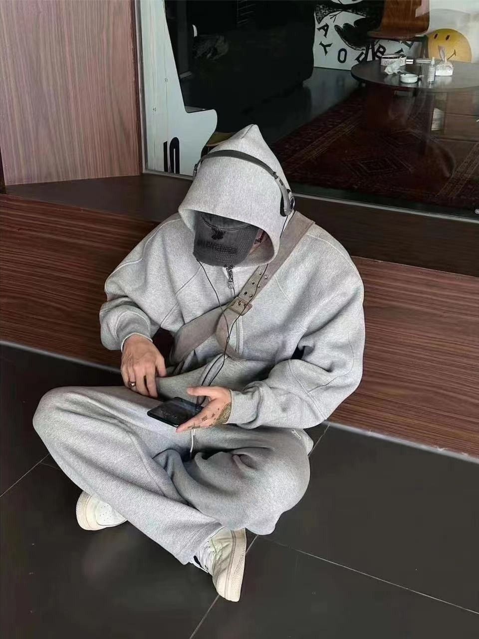 Unisex Loose Hooded Sweatshirt Jacket Solid Colour Autumn Winter_voghion.com