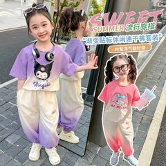 Baby Girl Korean Style Casual Summer Outfit Set Children Trendy Cartoon Top and Bottom Set Two Piece Gradation Color