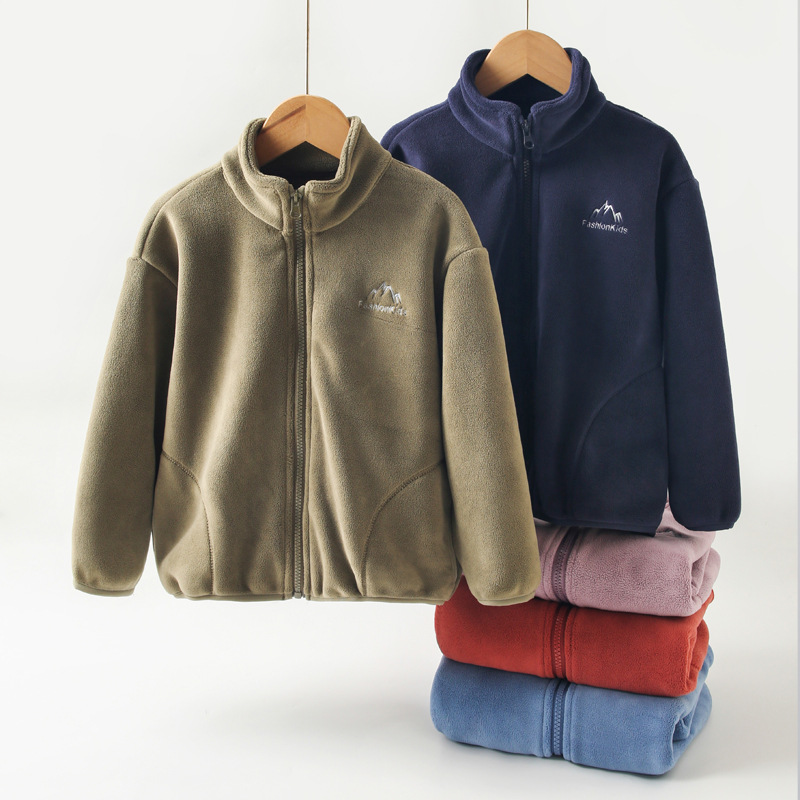 Boys' Double-Sided Fleece Thickened Jacket, Girls' Spring, Autumn, and Winter Children's Warm Sweatshirt, Older Children's Fleece Top