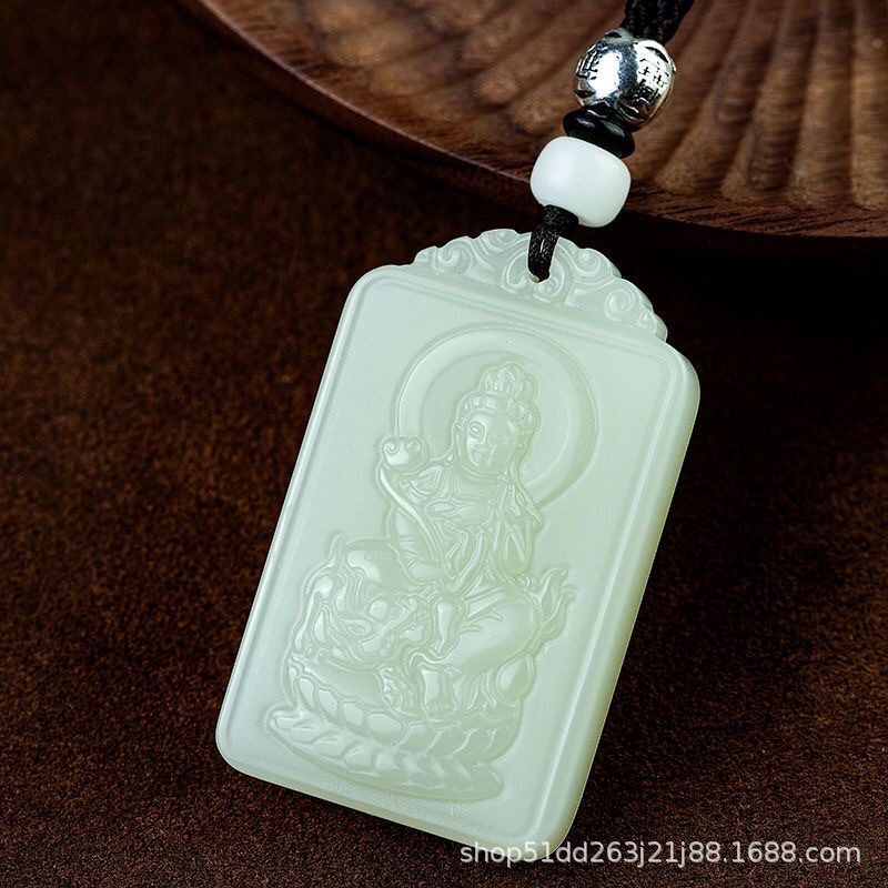 제조업체 모조 HETIAN 옥 12 조디악 부처님 펜던트 흰색 옥 양면 조각 사만타바드라 옥 펜던트