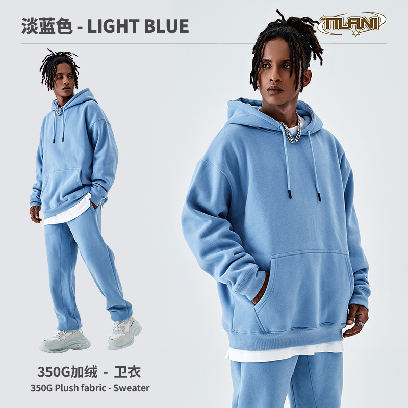 Conjunto deportivo unisex, sudadera con capucha y pantalón, forro polar grueso 350g, moda europea y americana