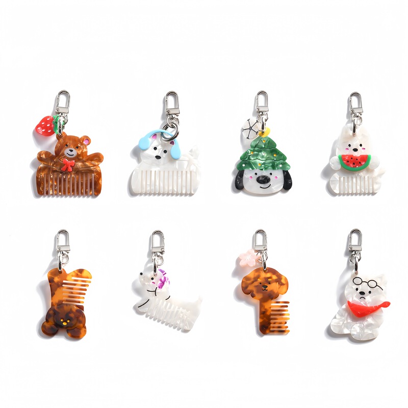 Cross-Border Hot Selling Acetate Plate Pendant, Cute Cartoon Animal Makeup Comb Keychain, Exquisite, Compact and Portable Jewelry