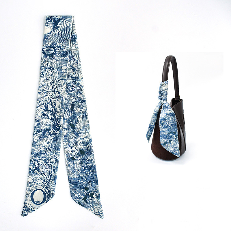 Primavera y verano de moda casual bolsa de decoración bufandas flores de seda de alta calidad 24 letras largas tiras multipropósito