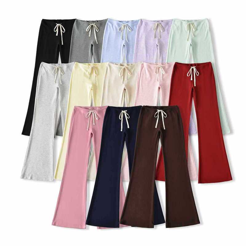 Drawstring Micro Flared Pants Women's Autumn American Low Waist Sports Yoga Pants Slimming Sports Pants Casual Pants