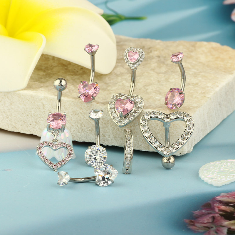 Belly Ring Classification 1 Piece, 1 Set Quantity 1 Piece 1 Set Belly Rings Simple Style Heart Shape 304 Stainless Steel Inlay Zircon
