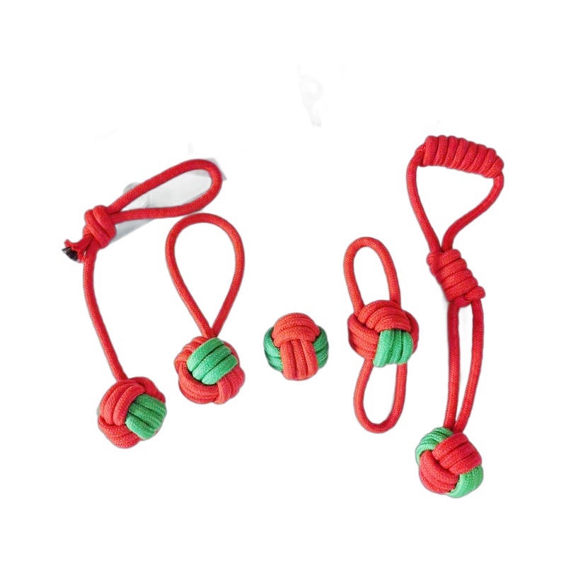 Juguetes para perros de gran venta transfronterizos, juego de juguetes de cuerda de algodón navideños para mascotas, juguete para la dentición, alivio del aburrimiento, juguete navideño con nudos resistentes a las mordidas.