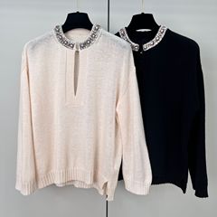 25早春新作重工釘珠ウール上着女性深セン南油女装純色気質半開襟薄いセーター