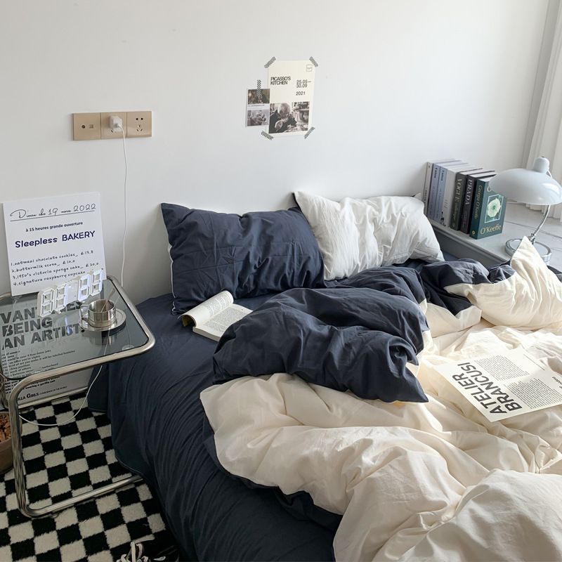 Viento nórdico simple color sólido tres piezas de ropa de cama dormitorio de estudiantes de verano cuatro piezas de ropa de cama