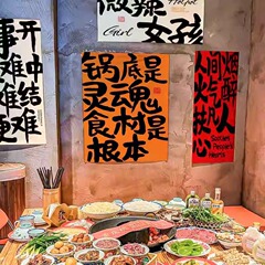 火鍋店ネット赤雰囲気感壁布個性文字壁面装飾短鍋物工業風雰囲気感配置布