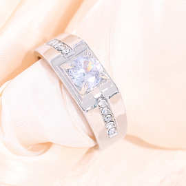 跨境货源情侣对戒仿莫桑石戒指开口婚戒镀金女戒欧美批发男女戒指